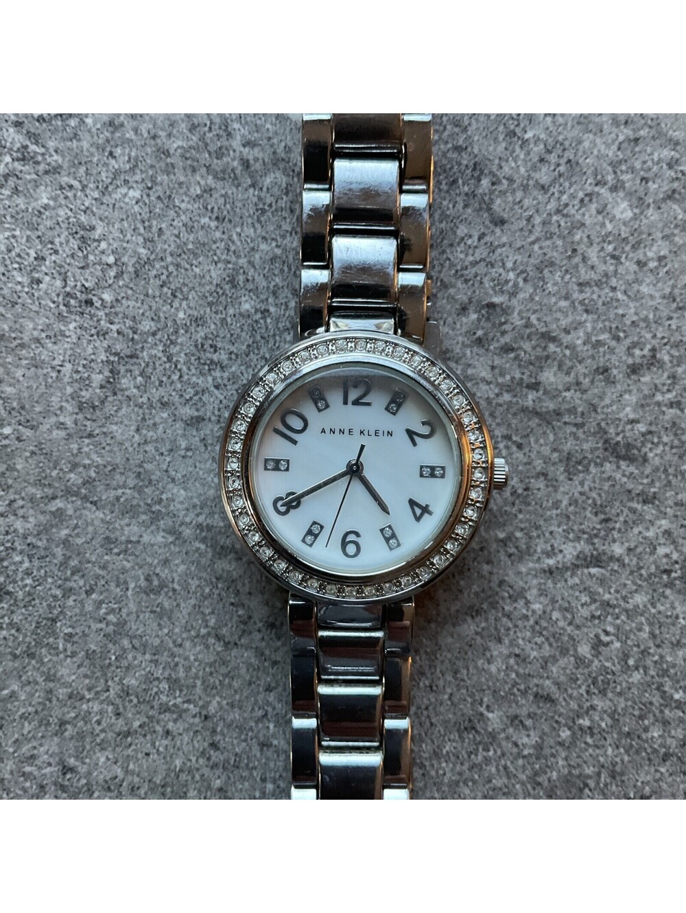 Anne Klein Womens Watch 10/1709 MOP Dial Silver Tone Case Crystal Accent Bezel Y
